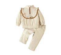 Baby Girls Corduroy Long Sleeve Stand Collar Sweatshirt Outfit Set Casual Playwear Toddler Clothes for Daily Wear (Beige, 2-3 Years)