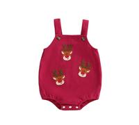Baby Girls Corduroy Romper Bodysuit with Embroidered Deer Design for Easy Changes and Comfortable Daily Wear (Red, 3-6 Months)
