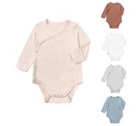 Baby Girls Cotton Outfit Newborn Boys Long Sleeve Sleepsuits Plain Romper Button Up V Neck Bodysuit First Birthday Onesie Solid Color (Pink, 6-12 Months)