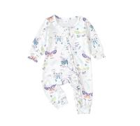Baby Girls Cute Sleepsuits Floral Butterfly Bowknot Patterns Outfits Long Sleeve Onesie Cotton Ruffle Jumpsuit Zip Up Bodysuit Crew Neck Footless Pajamas (Purple, 12-18 Months)