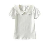 Baby Girls Cute T Shirts Summer Lapel Newborn First Birthday Top Puff Sleeve Plain Infant Slim Fit Basic Tee Aesthetic Breathable Soft Comfy Tshirt Solid Color (White, 6-12 Months)
