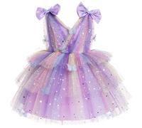 Baby Girls' Dresses: Bridesmaid Princess Flower Girl Dress Butterfly Rainbow Tulle Tiered Bow Knot - Wedding Party Pageant Evening Prom Purple 110