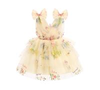 Baby Girls' Dresses: Bridesmaid Princess Flower Girl Dress Butterfly Rainbow Tulle Tiered Bow Knot - Wedding Party Pageant Evening Prom Beige 80