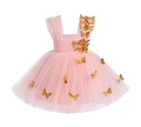 Baby Girls' Dresses for Party: Flower Girl Dress Bridesmaid Butterfly Tulle Princess Birthday Outfit - Wedding Party Christening Ball Gown Pink Gold 90