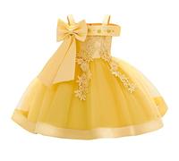 Baby Girls' Dresses Kids Toddler Off Shoulder Embroidery Satin Bowknot Princess Tulle Tutu Bridesmaid Wedding Flower Girl Birthday Communion Baptism Party Prom Gown Summer Clothes Yellow 12-18 Months