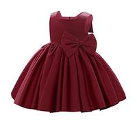 Baby Girls Dresses Satin Sleeveless A-Line Tutu Princess Bowknot on Waist Wedding Pageant Birthday Formal Party Prom Wine Red 90