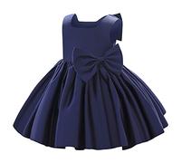 Baby Girls Dresses Satin Sleeveless A-Line Tutu Princess Bowknot on Waist Wedding Pageant Birthday Formal Party Prom Dark Blue 120
