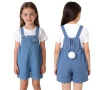 Baby Girls Easter Bunny Jumpsuit Cute Baggy Denim Dungarees with Ears Pompom Newborn Baby Bunny Outfit Wide Leg Jean Blue Dungarees Kids Sleeveless Casual Suspender Jumpsuit (0-6Y)