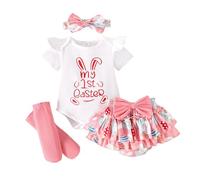 Baby Girls Easter Outfits, Newborn Infant Baby Girl Cute Rabbit Romper Matching Shorts with Pom Holiday Photography 2PCS Clothes Set for 0-18 Months Comfy Casual
