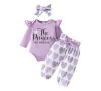 Baby Girls Fall 3 Pieces Outfits Set Baby Girl Clothes Toddler Girls Clothes 3 Pieces Infant Long Sleeve Romper Pants Bow Headband Outfits Infant Fall (Light Purple, Months)