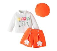 Baby Girls Fall 3 Pieces Outfits Set Newborn Baby Girl Clothes Long Sleeve Fleece Top + Shorts Hat Newborn Girl Clothing Set Fall Winter Outfits Infant (Orange, Months)