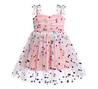 Baby Girls First 1st Birthday Party Dress Toddlers Kids Princess Tutu Bowknot Spaghetti Straps Sleeveless Polka Dots Sundress for Wedding Holiday Easter Pageant Carnival Baptism Pink 12-18 Months
