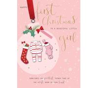 Baby Girl's First Christmas Embellished Hand-Finished Christmas Greeting Card SMF003