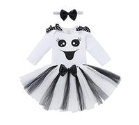 Baby Girls First Outfit Pumpkin Ghost Long Sleeve Romper+Tulle Tutu Skrit+Headband 3Pcs Clothes Set Birthday Cake Smash Photo Shoot White Ghost 9-12 Months