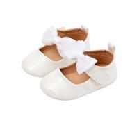 Baby Girls First Walking Shoes Cute Bow Decor Non-Slip Soft Sole Mary Jane Flats Infant Toddler Princess Wedding Dress Shoes (White, 0_Months-6_Months)
