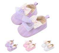 Baby Girls First Walking Shoes for 0-3 Months Infant Newborn Mary Jane Lightwight Crib Shoes Prewalker with Elastic Strap Lace Bowknot Flower Sandals #001_Purple