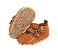 Baby Girls First Walking Shoes Mary Jane PU Leather Anti-Slip Princess Shoes Infant Baby Shoes 0-6 Months,F Brown
