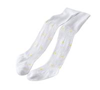 Baby Girls Flower Print Tights Cotton Cable Knit Footed Pantyhose Baby Toddler Thin Leggings for Summer Fall Girls Long Cotton Socks (Yellow, 3-4 Years)