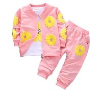 Baby Girls Flowers Print 3 Piece Sets T Shirt Vest and Pants (1-2Years, Pink)