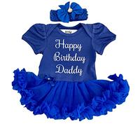 Baby Girl's Happy Birthday Daddy Party Dress, Newborn Royal Blue Tutu Romper with Bow Headband, Daddy's Girl Princess (0-3 Months)