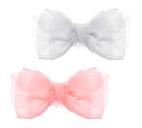 Baby Girls Headband, 2 Pcs Soft Mesh Bow Headband Large Knot Baby Headwrap Elastic Hair Products Hair Accessories for Babies Infant Girl Newborn Baptism Toddler 0-36 Months (White,Pink)