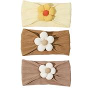 Baby Girls' Headbands Gifts for Newborn Infant Toddler Handmade Soft Comfortable Elasticity Nylon Baby Flower Hairbands Essentials Accessories (Yellow,Brown,Khaki, 3Pcs)