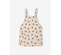 Baby girl's heart dungaree dress ecru