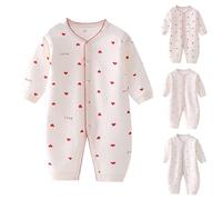 Baby Girls Heart Outfit Newborn Boys Cute Sleepsuits Cotton Grows Button Up Long Sleeve Bodysuit V Neck Infant Footless Jumpsuit Pajamas (Pink, 3-6 Months)