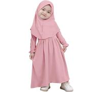 Baby Girls Islamic Long Sleeve Abaya Muslim Dress with Hijab - Two Piece Dress Set 0-3 Years Modest Middle East Arabic Dubai Burka Ramadan Eid Maxi Kaftan Robe Toddlers for (18-24 Months)