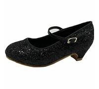 Baby Girls Kids Children Princess Mary Jane Glitter Low Heel Party Wedding Girls Shoes in Silver Gold and Pink Sparkly Glittery Pumps Size UK Kids 9-13 (Black Glitter, Numeric_11)