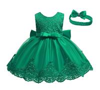 Baby Girls Lace Bowknot Princess Wedding Formal Tutu Dress+Headband Set Clothes Pale Rose Dress (Green, 0-3 Months)