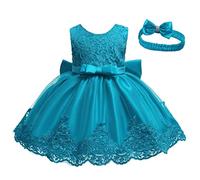 Baby Girls Lace Bowknot Princess Wedding Formal Tutu Dress+Headband Set Clothes Pale Rose Dress (Sky Blue, 0-3 Months)