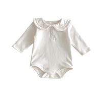 Baby Girls Long Sleeve Romper Peter Pan Collar Cute Jumpsuit Newborn One Piece Comfy Bodysuit Baby Summer Clothes (White, 3-6 Months)
