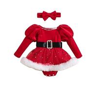 Baby Girls Mrs Claus Fancy Dress Christmas Cute Long Sleeve Romper Dress with Headband Xmas Cosplay Costume (F-Red, 6-12 Months)
