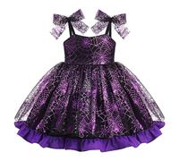 Baby Girls My First Halloween Outfit Toddler Kids Halloween Costume Party Cosplay Spider Web Bowknot Strap Tulle Tutu Princess Dress Festival Holiday Pageant Evening Casual Clothes Purple 12-18M