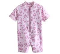 Baby Girls One Piece Swimsuit Swimwear for Baby Girls Boys Wetsuit Toddler Kids Short Sleeeve Swimwear for Pool Beach Seaside, Pink Footprint, 3-4 Years