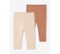 Baby Girls' Pack of 2 Long Leggings pecan nut
