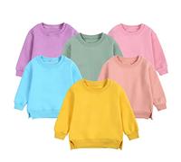Baby Girls Plain Jumper Kids Long Sleeve Sweatshirt Split Side Toddler Boys School Jumpers Cotton Pullover Top Solid Color Crew Neck Sports Clothes (Yellow, 12-24 Months)