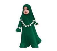 Baby Girls Prayer Dress Islamic Long Sleeve Abaya Muslim Dress With Hijab Two Piece Dress Set 0-3 Years Modest Middle East Arabic Dubai Burka Ramadan Eid Maxi Kaftan Robe Toddlers For Girls