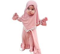 Baby Girls Prayer Dress Islamic Long Sleeve Abaya Muslim Dress With Hijab Two Piece Dress Set 0-3 Years Modest Middle East Arabic Dubai Burka Ramadan Eid Maxi Kaftan Robe Toddlers For Girls