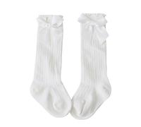 Baby Girls Princess Bowknot Stockings Knee High Socks Infant Kids Cotton Soft Breathable Knee-High Over Calf Socks White