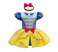Baby Girls Princess Costume, Snow White Princess Fancy Dress up Romper+ Headband 2PCS Set Toddler Onesie Christmas Carnival Cosplay Birthday Party Gown Ballet Dancewear Yellow-Snow White 3-6 Months