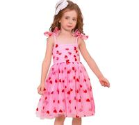 Baby Girls Princess Tutu Birthday Party Wedding Flower Girl Dress Toddlers Adorable Strawberry/Heart Glitters/Daisy Print Ruffle Tulle Dress Pageant Prom Ball Gown Pink-Red Hearts 3-4Y