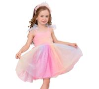 Baby Girls Princess Tutu Birthday Party Wedding Flower Girl Dress Toddlers Adorable Strawberry/Heart Glitters/Daisy Print Ruffle Tulle Dress Pageant Prom Ball Gown Pink-Rainbow 18-24M