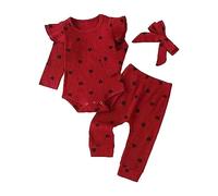 Baby Girls Romper Trousers Set Newborn Baby Bodysuit Valentine's Day Outfits Infant Onesie Pants Suit Headband Toddler Bottoms Long Sleeve Cute Printed Jumpsuit Set 3 PC (RD1, 3-6 Months)