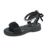 Baby Girls Sandals Open Toe Holiday Vacation Shoes Queen Princess Birthday Sandals For Little Non-Slip Bathroom Slippers First Walking Black Flat Beach Patio & Shower (Black,1.5)
