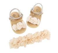 Baby Girls Sandals Size 3 Ruffled Lace Sandals with Headband Wide Fit Open Toe Sandal Plain Leather Sandal Cute Princess Shoes Casual Slip On Shoes Fashion Soft Sole Shoe First Walking Shoe Gold