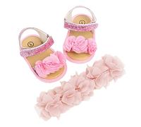 Baby Girls Sandals Size 3 Ruffled Lace Sandals with Headband Wide Fit Open Toe Sandal Plain Leather Sandal Cute Princess Shoes Casual Slip On Shoes Fashion Soft Sole Shoe First Walking Shoe Pink