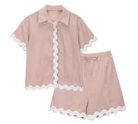 Baby Girls' Short Sets Stylish Short Sleeve Button Down Shirt with Stripe Shorts Outfit Sleepwear Nightwear Nightsuit Casual Set (RD2, 11-12Years)