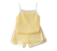 Baby Girls' Short Sets Summer Outfits 2 Piece Top and Shorts Sets for Toddler Casual Play Dance Beach Holiday Comfortable Breathable Soft (Yellow, 3-4 Years)